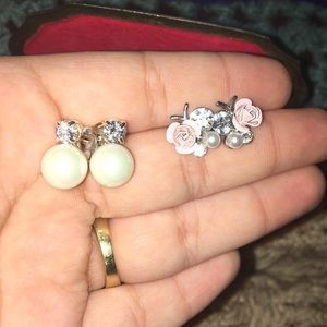 Clip on Diamond/pearl, rose/pearl earrings 😍